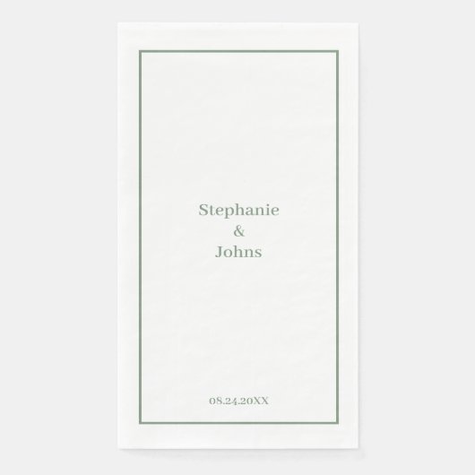 Serviette En Papier Mariage Élégant Vert Sauge Minimal sur Mesure (Devant)