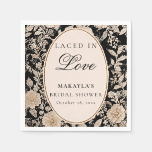 Serviette En Papier Mariage Élégant Vintage Fleurs Noires Douche de Ma