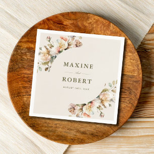 Serviette En Papier Mariage Élégant Vintage Floral Botanique Économiqu