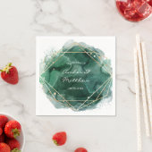 Serviette En Papier Mariage Emerald Green Et Gold Watercolor (En situation)