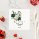 Serviette En Papier Mariage Emerald Green et White Gold Peonies (En situation)