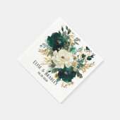 Serviette En Papier Mariage Emerald Green et White Gold Peonies (Coin)