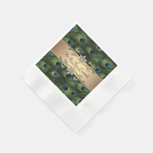 Serviette En Papier Mariage Emerald Green Gold Peacock (Coin)