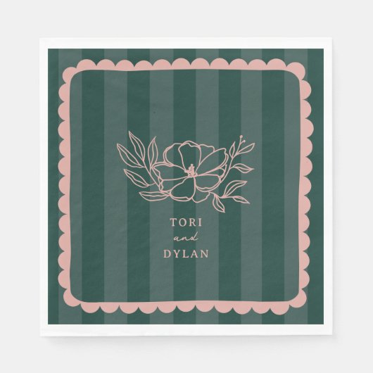 Serviette En Papier Mariage en bande végétale verte (Devant)