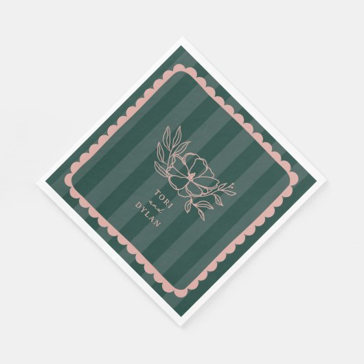 Serviette En Papier Mariage en bande végétale verte (Coin)