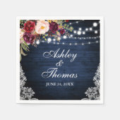 Serviette En Papier Mariage en bois bleu rustique illumine la dentelle (Devant)