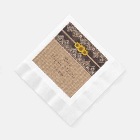 Serviette En Papier Mariage en bois de dentelle rustique (Coin)