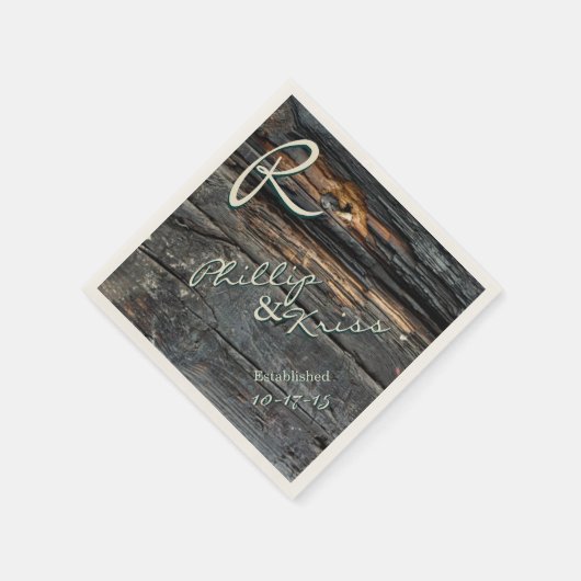 Serviette En Papier Mariage en bois de monogramme (Coin)