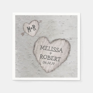Serviette En Papier Mariage en bois rustique cœur sculpté bouleau