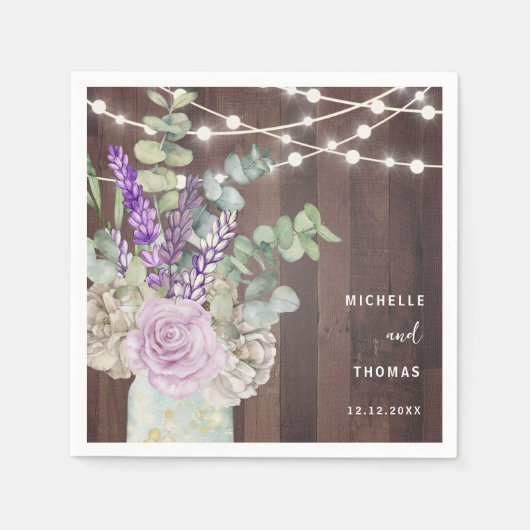 Serviette En Papier Mariage en bois rustique Mason Jar (Devant)