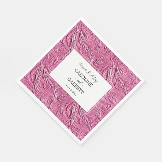 Serviette En Papier Mariage en cuir rose chic (Coin)
