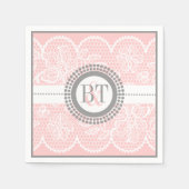 Serviette En Papier Mariage en dentelle blanche rose clair (Devant)