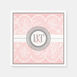 Serviette En Papier Mariage en dentelle blanche rose clair