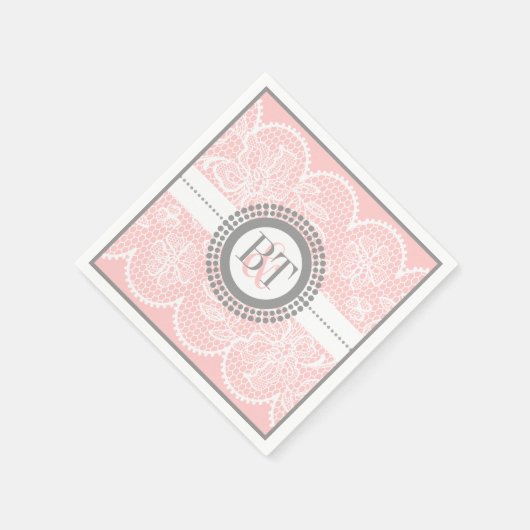 Serviette En Papier Mariage en dentelle blanche rose clair (Coin)