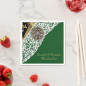 Serviette En Papier Mariage en dentelle verte noire et or blanc (En situation)