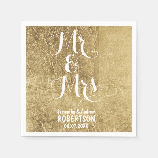 Serviette En Papier Mariage en feuille d'or de luxe (Devant)