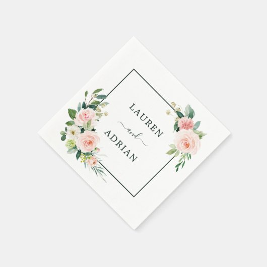 Serviette En Papier Mariage en fleur rose (Coin)
