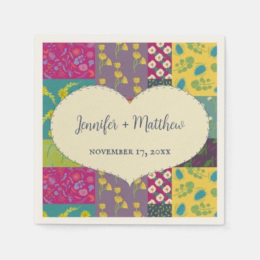 Serviette En Papier Mariage en forme de coeur et de surface de patchwo (Devant)