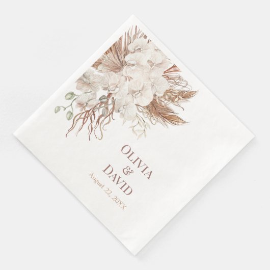 Serviette En Papier Mariage en laiton de Pampas Neutre Boho (Coin)
