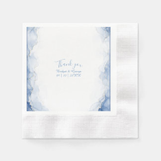 Serviette En Papier Mariage en marbre avec éclaboussure d'aquarelle bl