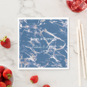 Serviette En Papier Mariage en marbre bleu argenté