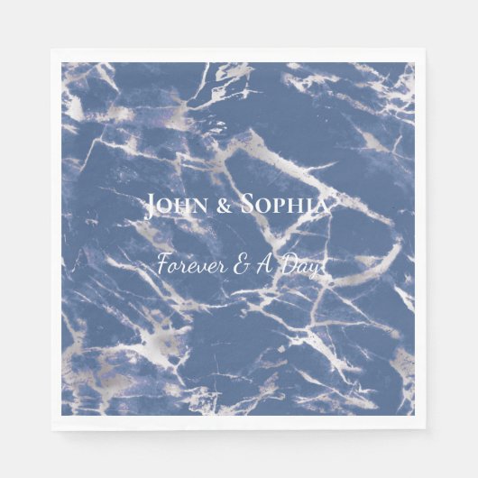 Serviette En Papier Mariage en marbre bleu argenté (Devant)