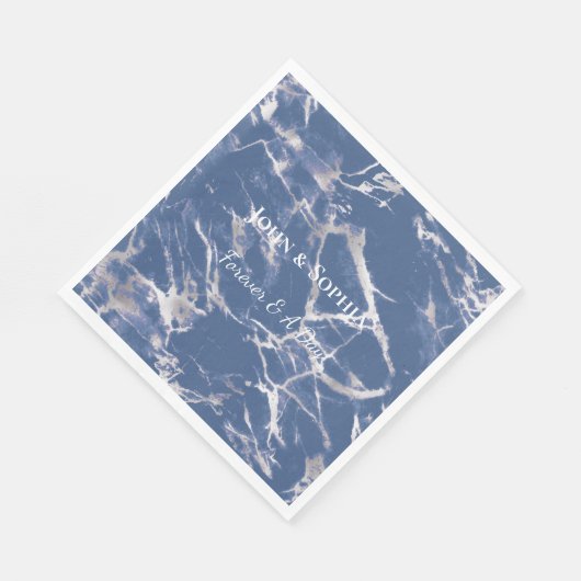 Serviette En Papier Mariage en marbre bleu argenté (Coin)