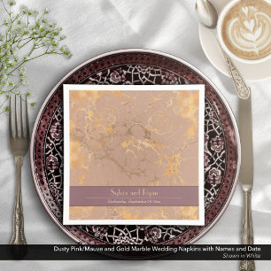 Serviette En Papier Mariage en marbre rose et or poussiéreux