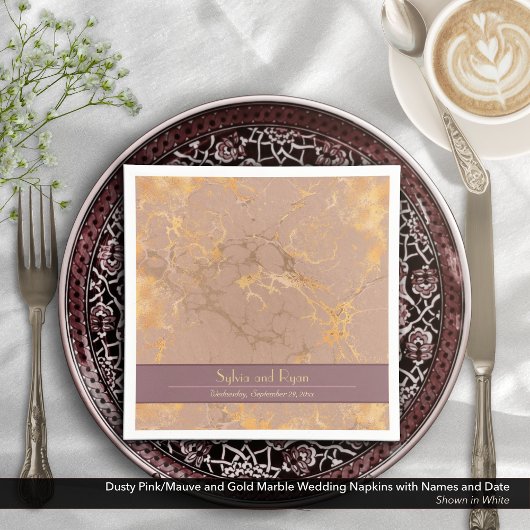 Serviette En Papier Mariage en marbre rose et or poussiéreux