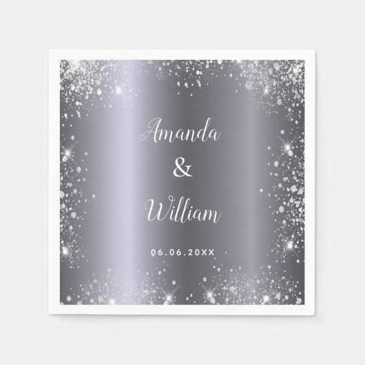 Serviette En Papier Mariage en métal monogramme parties scintillant ar (Devant)