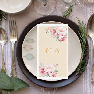 Serviette En Papier Mariage en monogramme beige rose rose pâle