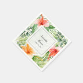 Serviette En Papier Mariage en Paradise Hibiscus Tropical et Palms (Coin)
