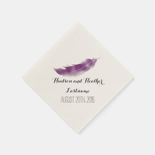 Serviette En Papier Mariage en plume violet (Coin)