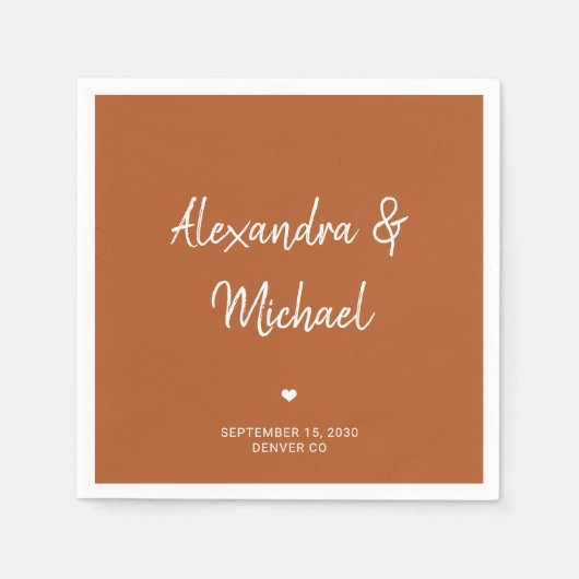 Serviette En Papier Mariage en terre cuite à script simple moderne (Devant)