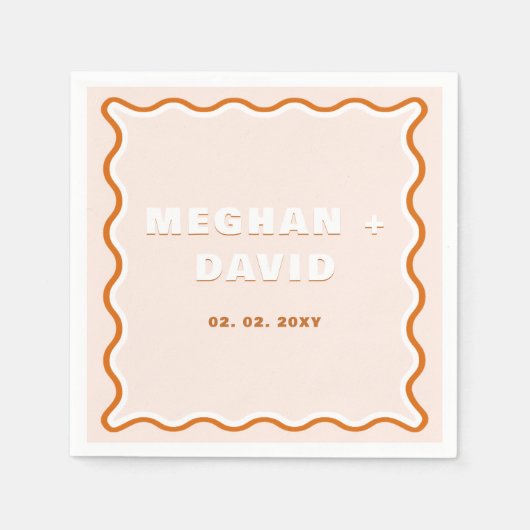 Serviette En Papier Mariage en terre cuite de Courbe ondulée rétro (Devant)