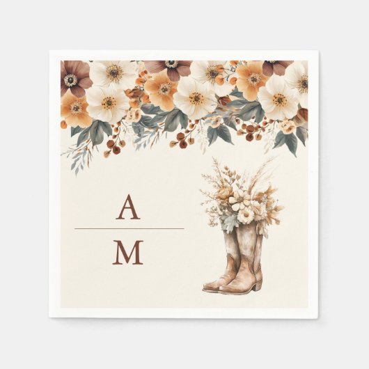 Serviette En Papier Mariage en terre cuite florale Boots de l'Ouest (Devant)
