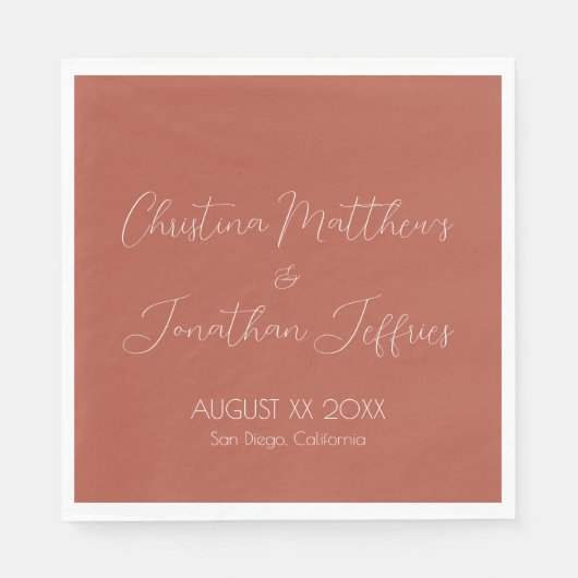 Serviette En Papier Mariage en terre cuite moderne et élégant (Devant)