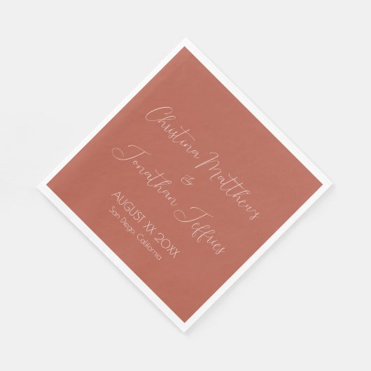 Serviette En Papier Mariage en terre cuite moderne et élégant (Coin)