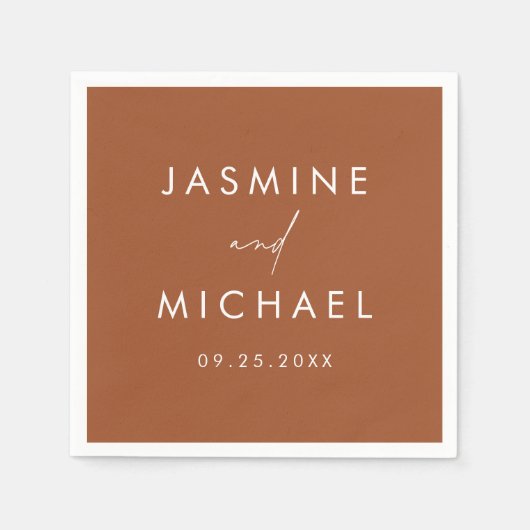 Serviette En Papier Mariage en terre cuite moderne Script (Devant)