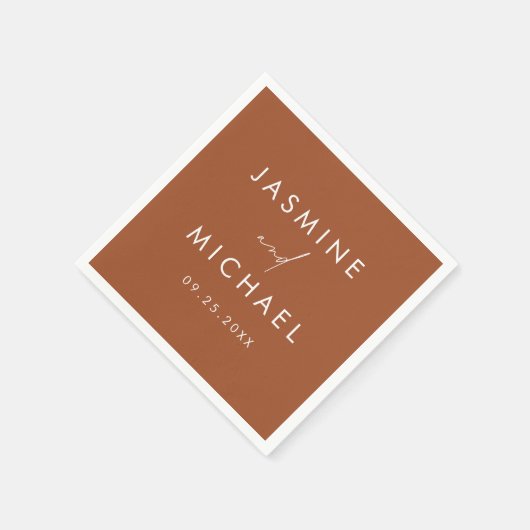 Serviette En Papier Mariage en terre cuite moderne Script (Coin)