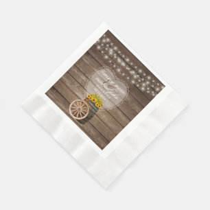 Serviette En Papier Mariage en tonneau rustique en bois avec tournesol
