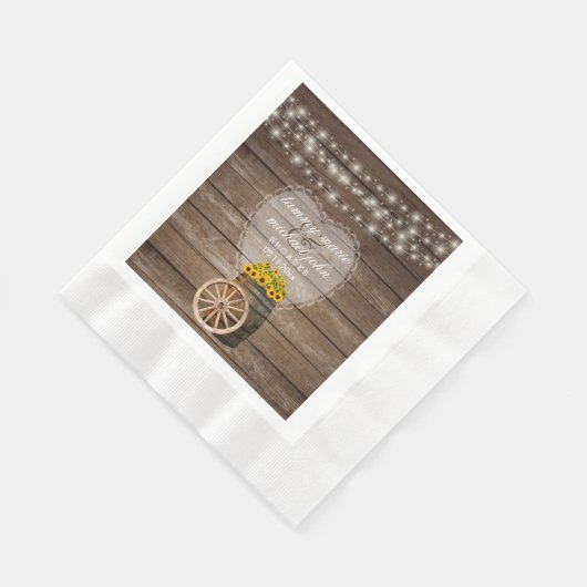 Serviette En Papier Mariage en tonneau rustique en bois avec tournesol (Coin)
