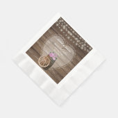 Serviette En Papier Mariage en tonneau rustique et fleurs roses (Coin)