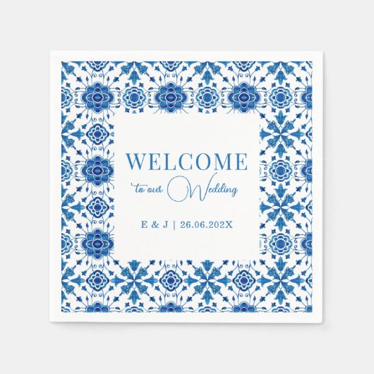 Serviette En Papier Mariage en tuiles modernes méditerranéen (Devant)