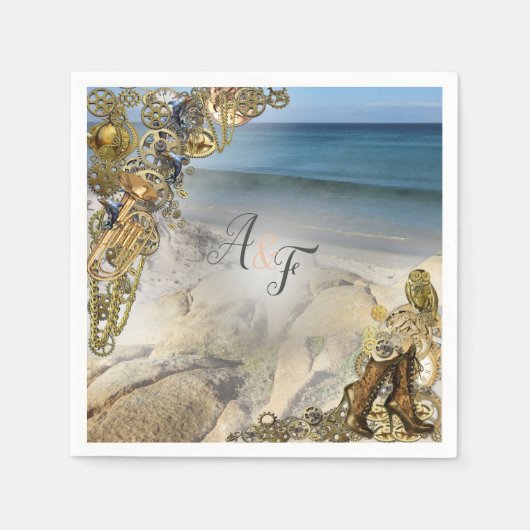 Serviette En Papier Mariage en vapeur près des serviettes de mer (Devant)