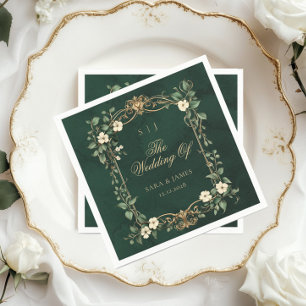 Serviette En Papier Mariage Enchanté Art Nouveau Vert Or