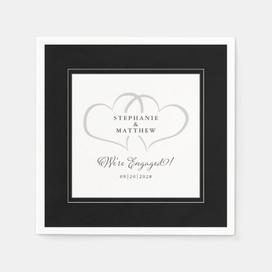 Serviette En Papier Mariage engagé Couple Élégant Black White Heart (Devant)