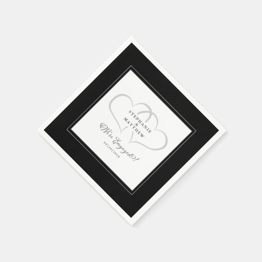 Serviette En Papier Mariage engagé Couple Élégant Black White Heart (Coin)