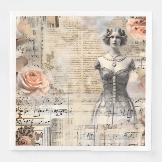Serviette En Papier Mariage Ephemera vintage (Devant)