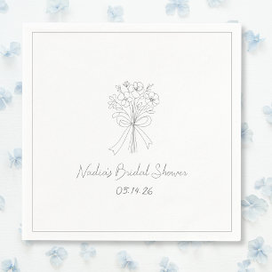 Serviette En Papier Mariage Esquisse Style Dessiné Floral Fête de Fian